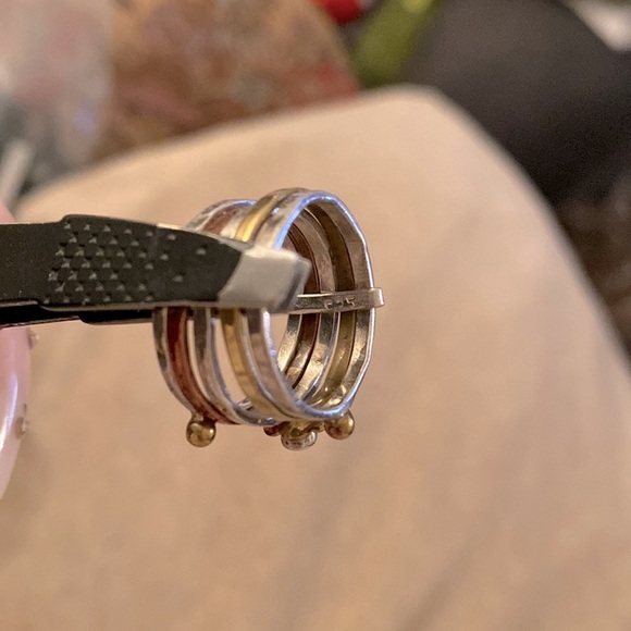 ✅Stacked silver (925) & plated rings w/ centre flower & pink CZ stone. 🌸 - Picture 8 of 8